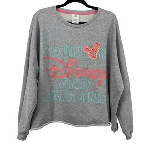 Disney Size XL Donuts Graphic Sweatshirt Gray Run on Caffeine Women's‎ Confetti